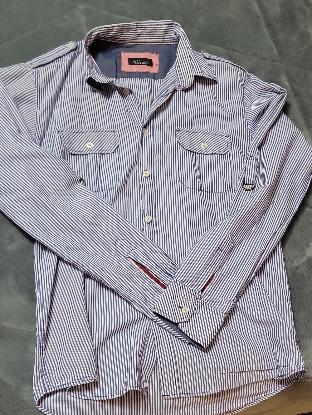 Zara Men's Blue and White Striped Button-Down Shirt